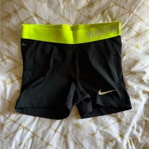 Nike Pro Black and Neon Green Active Shorts